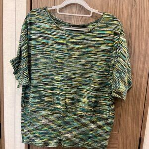 Lane Bryant Womens Short Sleeve Round Neck Green Striped Blouse Size 18 20